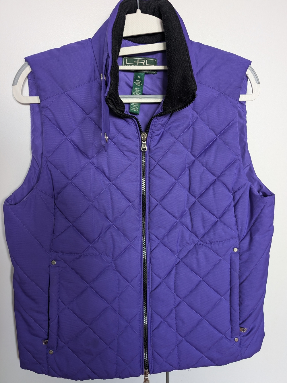 Lauren Ralph Lauren Purple Quilted Sleeveless Vest with Black Collar Women's Med